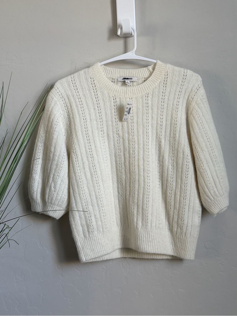 Madewell Ivory Cable-Knit Short-Sleeve Crew Sweater